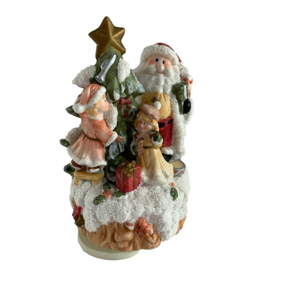 Santa Claus Decorating Tree Musical Figurine O Christmas Tree Ceramic